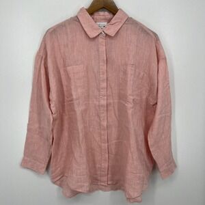 J. Jill Long Sleeve Button Shirt Women's Size M Petite Pink Linen Solid